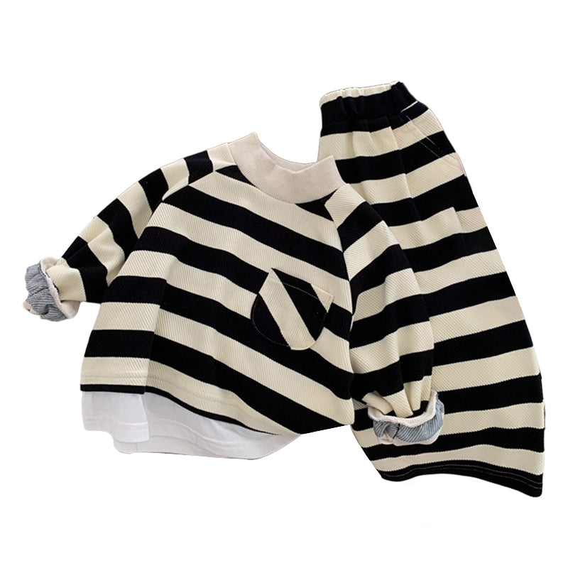 2 Pieces Set Baby Kid Unisex Striped Hoodies Swearshirts And Pants Wholesale 221027103
