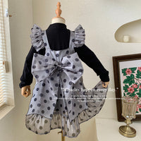 Load image into Gallery viewer, 2 Pieces Set Baby Kid Girls Solid Color Tops And Polka dots Dresses Wholesale 221027254
