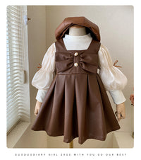 Load image into Gallery viewer, 2 Pieces Set Baby Kid Girls Solid Color Tops And Bow Dresses Wholesale 221027321

