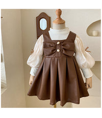 Load image into Gallery viewer, 2 Pieces Set Baby Kid Girls Solid Color Tops And Bow Dresses Wholesale 221027321
