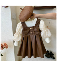 Load image into Gallery viewer, 2 Pieces Set Baby Kid Girls Solid Color Tops And Bow Dresses Wholesale 221027321
