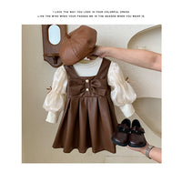 Load image into Gallery viewer, 2 Pieces Set Baby Kid Girls Solid Color Tops And Bow Dresses Wholesale 221027321

