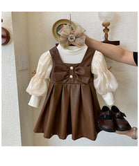 Load image into Gallery viewer, 2 Pieces Set Baby Kid Girls Solid Color Tops And Bow Dresses Wholesale 221027321
