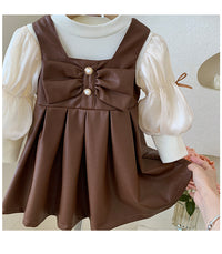 Load image into Gallery viewer, 2 Pieces Set Baby Kid Girls Solid Color Tops And Bow Dresses Wholesale 221027321
