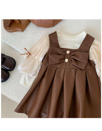Load image into Gallery viewer, 2 Pieces Set Baby Kid Girls Solid Color Tops And Bow Dresses Wholesale 221027321
