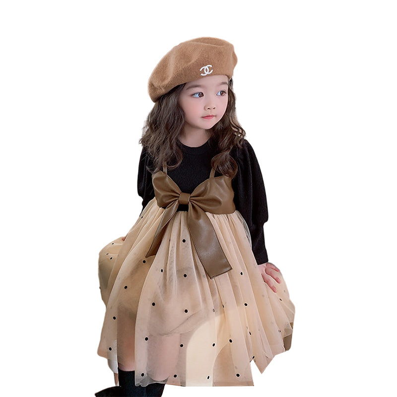 Baby Kid Girls Polka dots Bow Print Dresses Wholesale 221027344