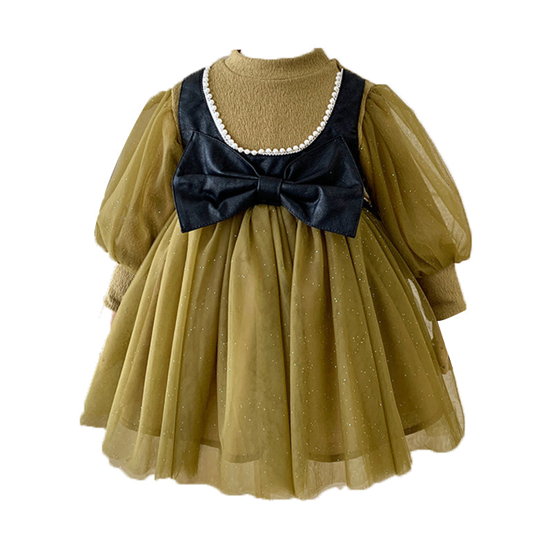 Baby Kid Girls Color-blocking Bow Dresses Wholesale 221027352