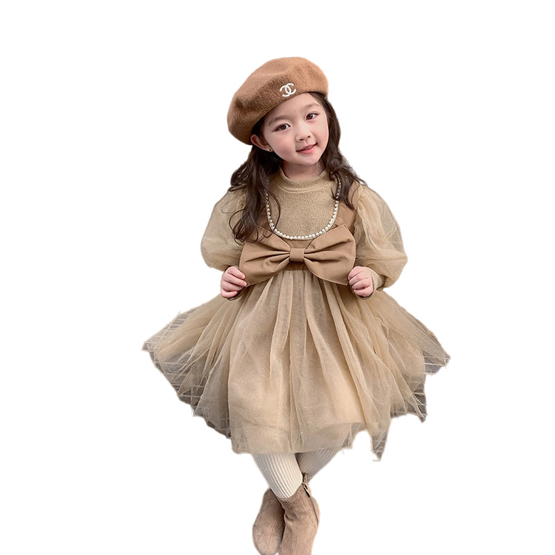 Baby Kid Girls Color-blocking Bow Dresses Wholesale 221027397