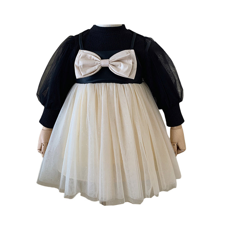 Baby Kid Girls Color-blocking Bow Dresses Wholesale 221027485