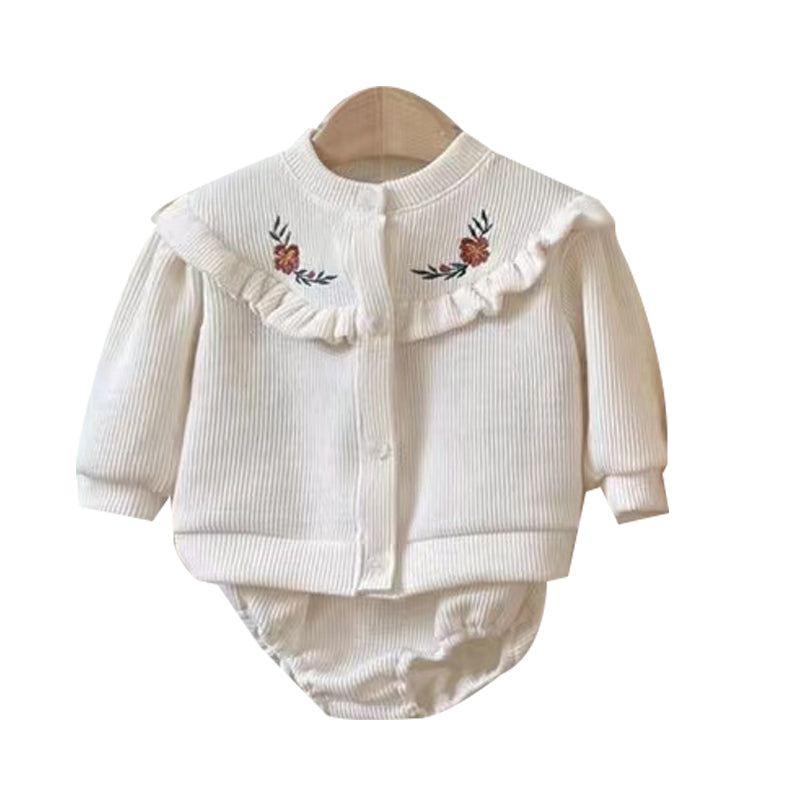 2 Pieces Set Baby Girls Embroidered Jackets Outwears And Solid Color Shorts Wholesale 221027561