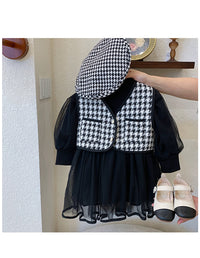 Load image into Gallery viewer, 2 Pieces Set Baby Kid Girls Solid Color Dresses And Houndstooth Vests Waistcoats Wholesale 221027568
