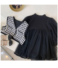 Load image into Gallery viewer, 2 Pieces Set Baby Kid Girls Solid Color Dresses And Houndstooth Vests Waistcoats Wholesale 221027568
