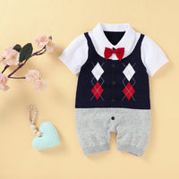 Load image into Gallery viewer, Baby Boys Color-blocking Bow Crochet Rompers Wholesale 221028102
