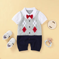 Load image into Gallery viewer, Baby Boys Color-blocking Bow Crochet Rompers Wholesale 221028102
