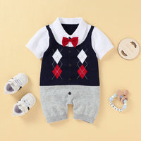 Load image into Gallery viewer, Baby Boys Color-blocking Bow Crochet Rompers Wholesale 221028102
