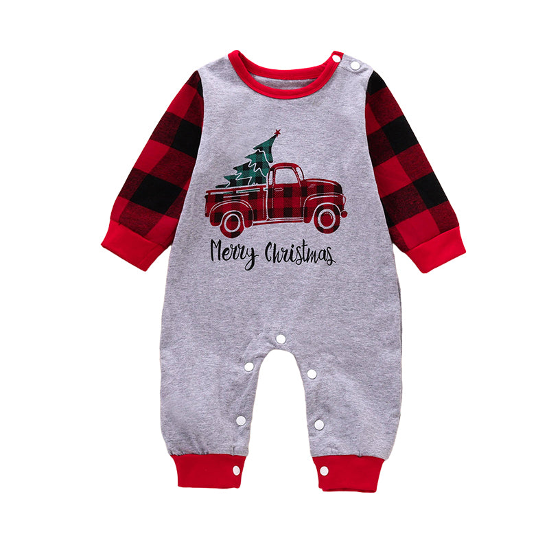 Baby Unisex Color-blocking Checked Christmas Jumpsuits Wholesale 221028130