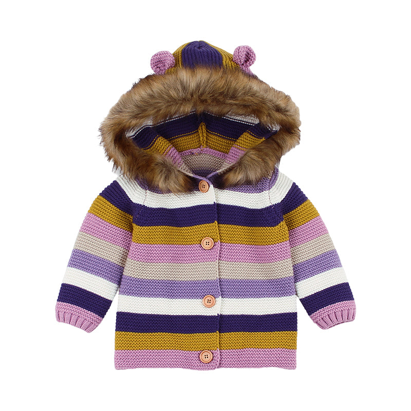 Baby Unisex Striped Crochet Cardigan Wholesale 22102816