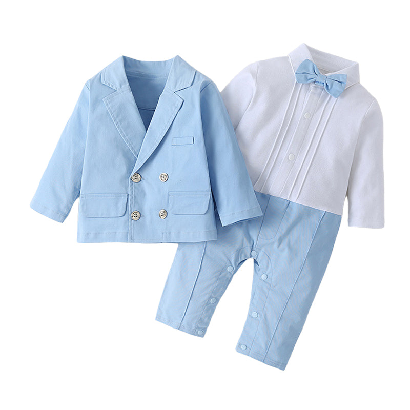 2 Pieces Set Baby Boys Solid Color Blazers And Bow Jumpsuits Wholesale 22102842
