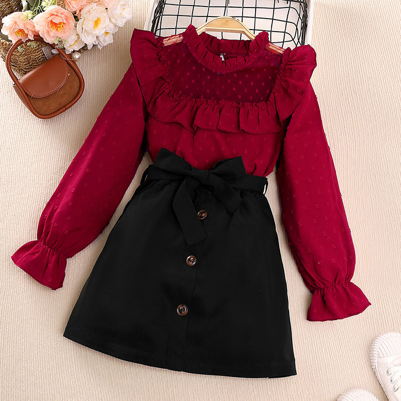 2 Pieces Set Kid Girls Lace Tops And Bow Skirts Wholesale 221028569