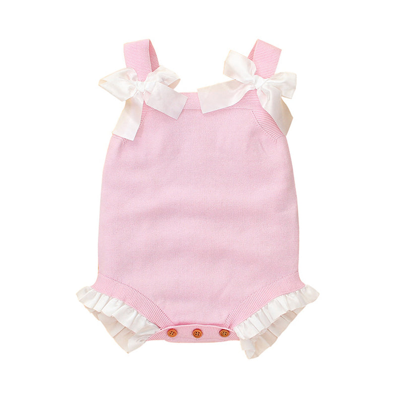 Baby Girls Solid Color Bow Knitwear Rompers Wholesale 22102859