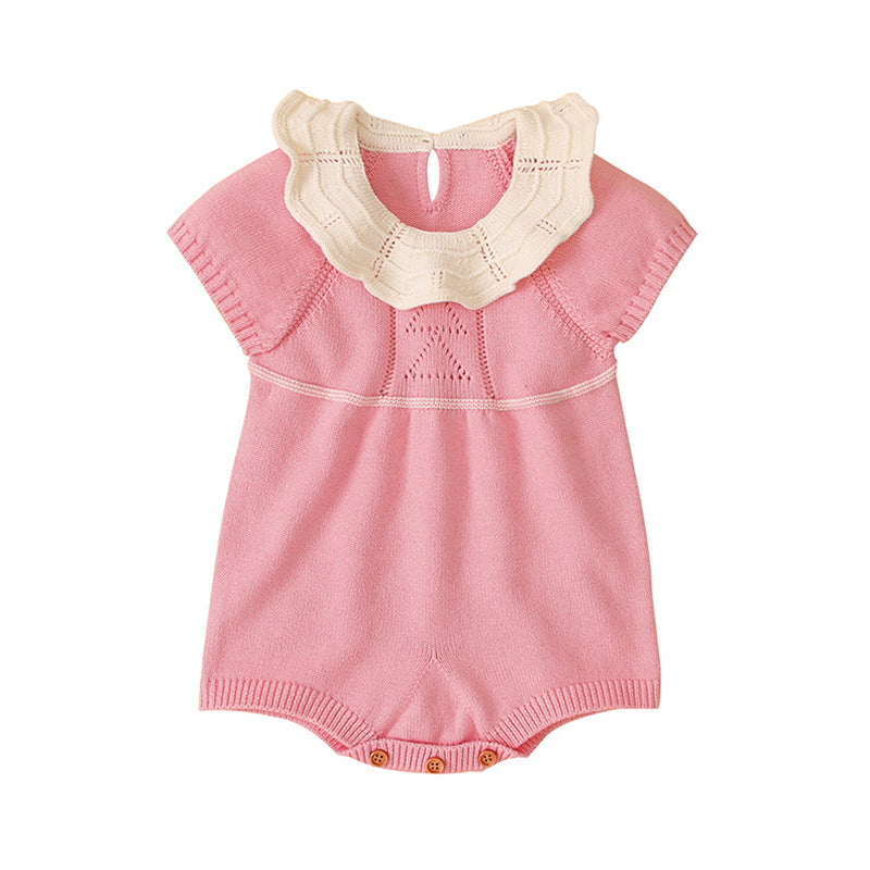 Baby Girls Solid Color Knitwear Rompers Wholesale 22102862
