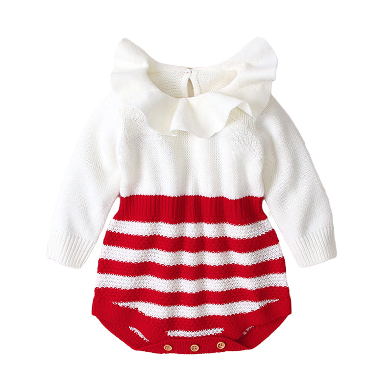 Baby Girls Striped Color-blocking Crochet Rompers Wholesale 22102894