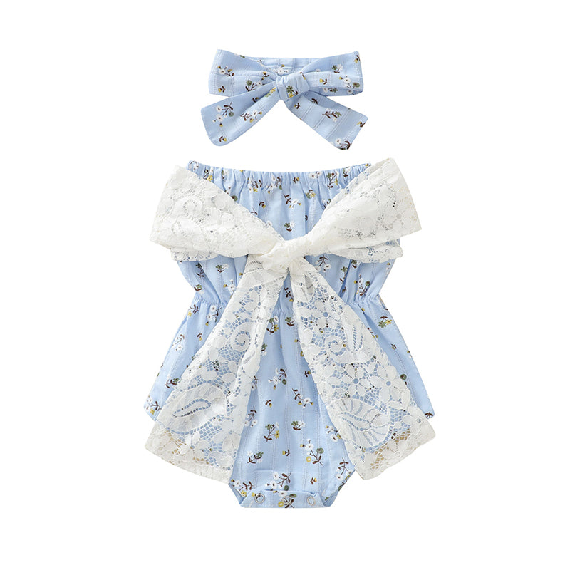 Baby Girls Flower Bow Print Rompers Wholesale 221101140