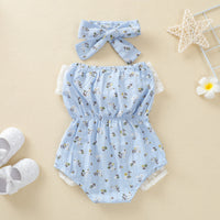 Load image into Gallery viewer, Baby Girls Flower Bow Print Rompers Wholesale 221101140
