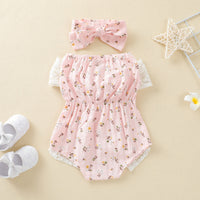 Load image into Gallery viewer, Baby Girls Flower Bow Print Rompers Wholesale 221101140

