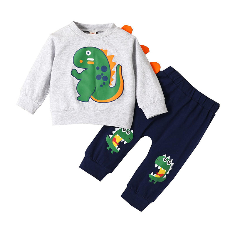 2 Pieces Set Baby Boys Cartoon Print Tops And Dinosaur Pants Wholesale 221101355