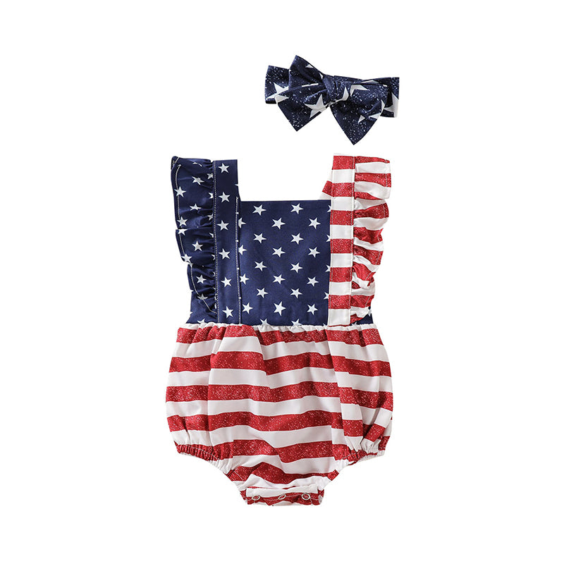 Baby Unisex Striped Color-blocking Star Print Independence Day Rompers Wholesale 22110137