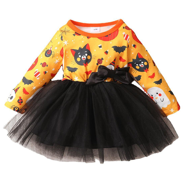 Baby Kid Girls Color-blocking Cartoon Lace Print Halloween Dresses Wholesale 221101372