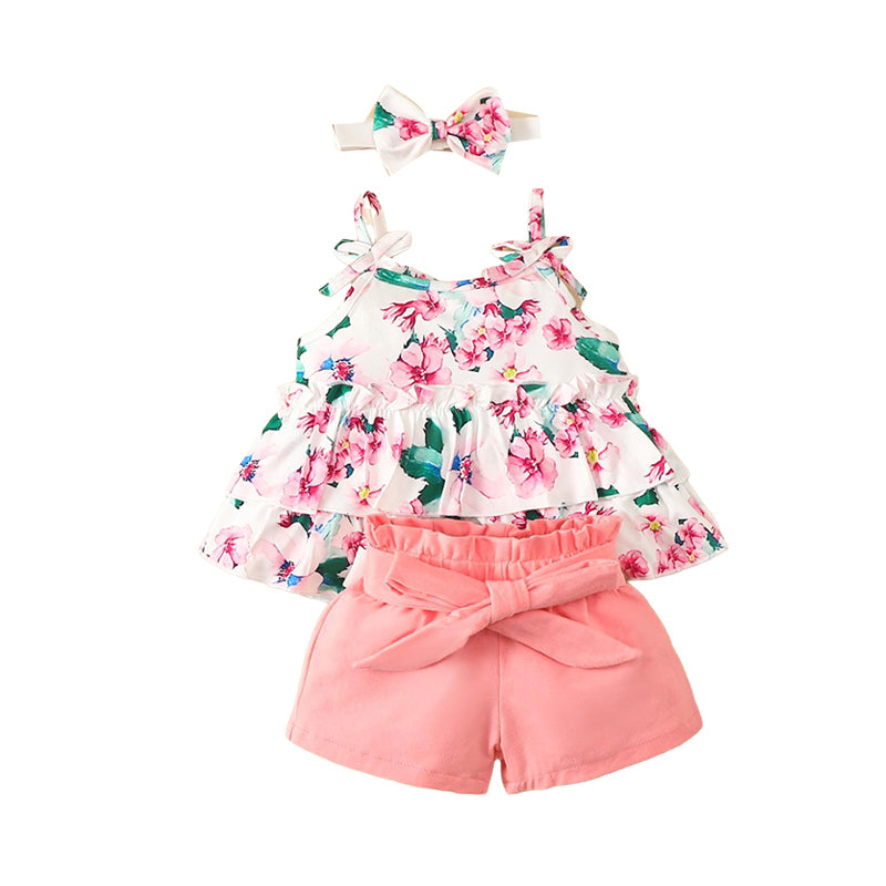 2 Pieces Set Baby Girls Flower Plant Print Tank Tops And Solid Color Shorts Wholesale 221101381