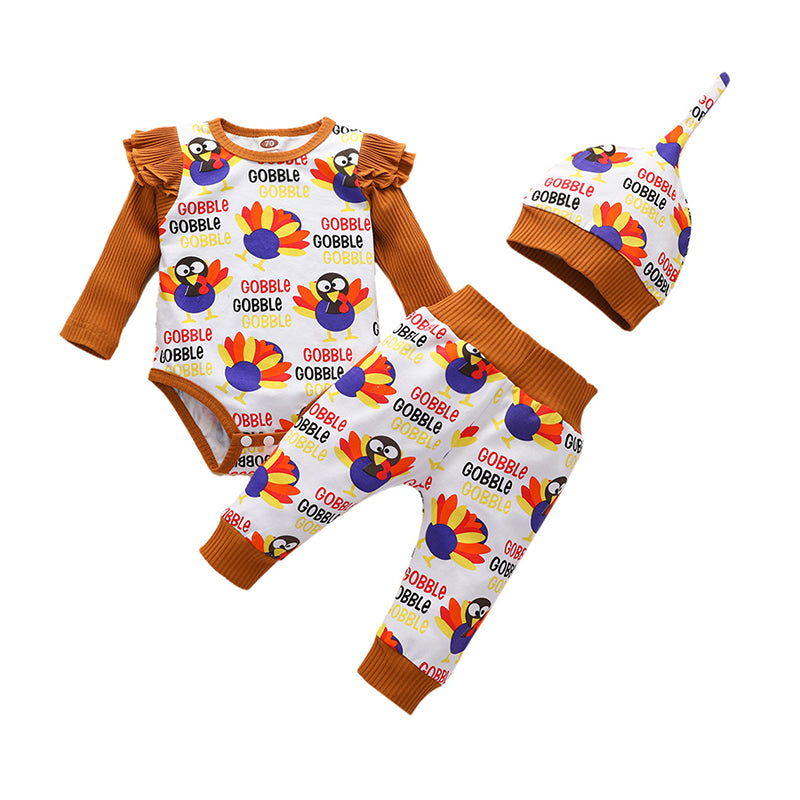 3 Pieces Set Baby Unisex Letters Color-blocking Cartoon Print Rompers And Pants And Hats Wholesale 221101429