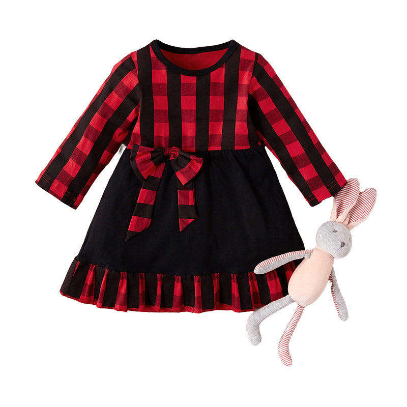 Baby Kid Girls Checked Bow Dresses Wholesale 221101441