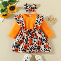 Load image into Gallery viewer, 3 Pieces Set Baby Girls Flower Bow Print Headwear Solid Color Rompers And Dresses Wholesale 221101474
