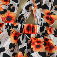 Load image into Gallery viewer, 3 Pieces Set Baby Girls Flower Bow Print Headwear Solid Color Rompers And Dresses Wholesale 221101474
