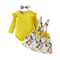 Load image into Gallery viewer, 2 Pieces Set Baby Girls Muslin&amp;Ribbed Print Rompers And Bow Flower Skirts Wholesale 221101486
