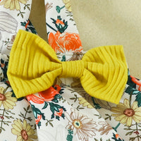 Load image into Gallery viewer, 2 Pieces Set Baby Girls Muslin&amp;Ribbed Print Rompers And Bow Flower Skirts Wholesale 221101486
