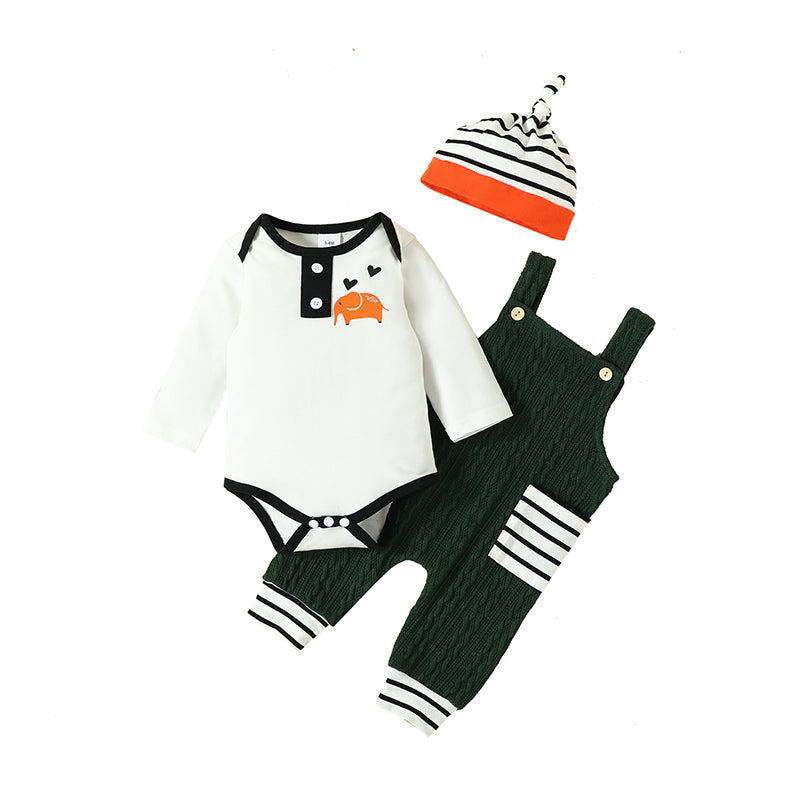 3 Pieces Set Baby Boys Cartoon Print Rompers And Striped Jumpsuits And Hats Wholesale 221101543