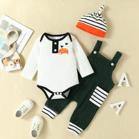 Load image into Gallery viewer, 3 Pieces Set Baby Boys Cartoon Print Rompers And Striped Jumpsuits And Hats Wholesale 221101543
