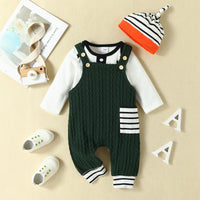 Load image into Gallery viewer, 3 Pieces Set Baby Boys Cartoon Print Rompers And Striped Jumpsuits And Hats Wholesale 221101543
