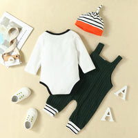 Load image into Gallery viewer, 3 Pieces Set Baby Boys Cartoon Print Rompers And Striped Jumpsuits And Hats Wholesale 221101543
