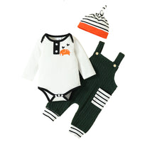 Load image into Gallery viewer, 3 Pieces Set Baby Boys Cartoon Print Rompers And Striped Jumpsuits And Hats Wholesale 221101543
