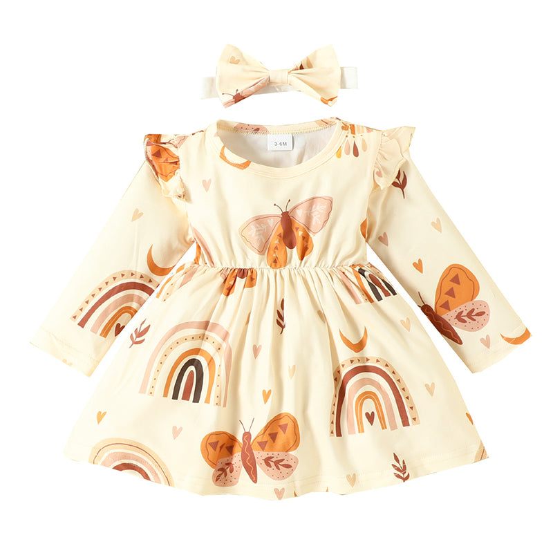 Baby Girls Love heart Butterfly Cartoon Print Dresses Accessories Wholesale 221101588