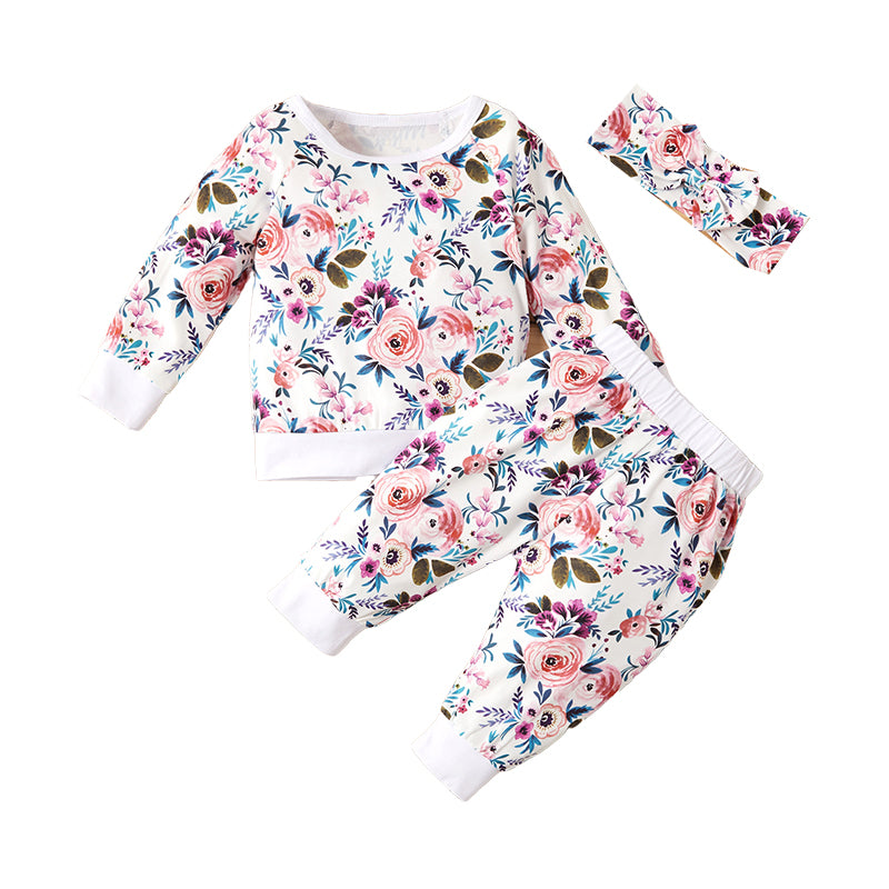 2 Pieces Set Baby Unisex Flower Print Tops And Pants Wholesale 221101650