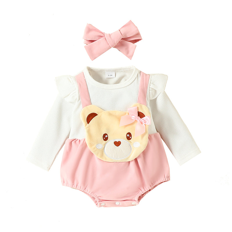 Baby Girls Color-blocking Cartoon Bow Rompers Wholesale 221101654