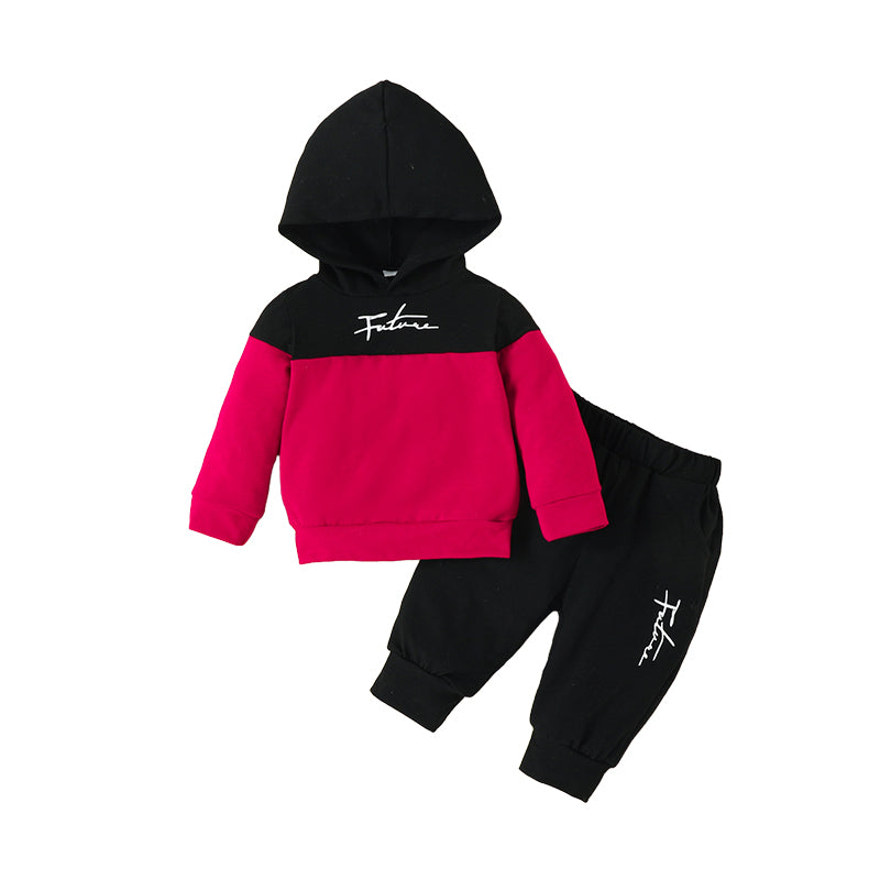 2 Pieces Set Baby Kid Boys Letters Color-blocking Hoodies Swearshirts And Pants Wholesale 221101665