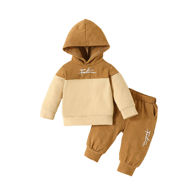 2 Pieces Set Baby Kid Boys Letters Color-blocking Hoodies Swearshirts And Pants Wholesale 221101671