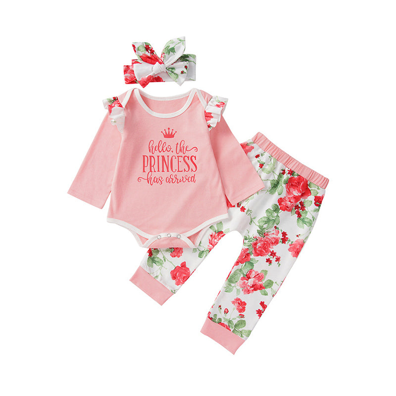 2 Pieces Set Baby Girls Letters Print Rompers And Flower Pants Wholesale 22110306